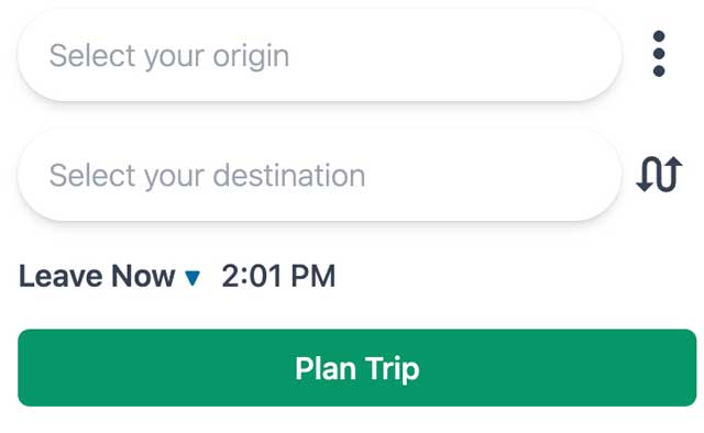 Origin and destination search bars