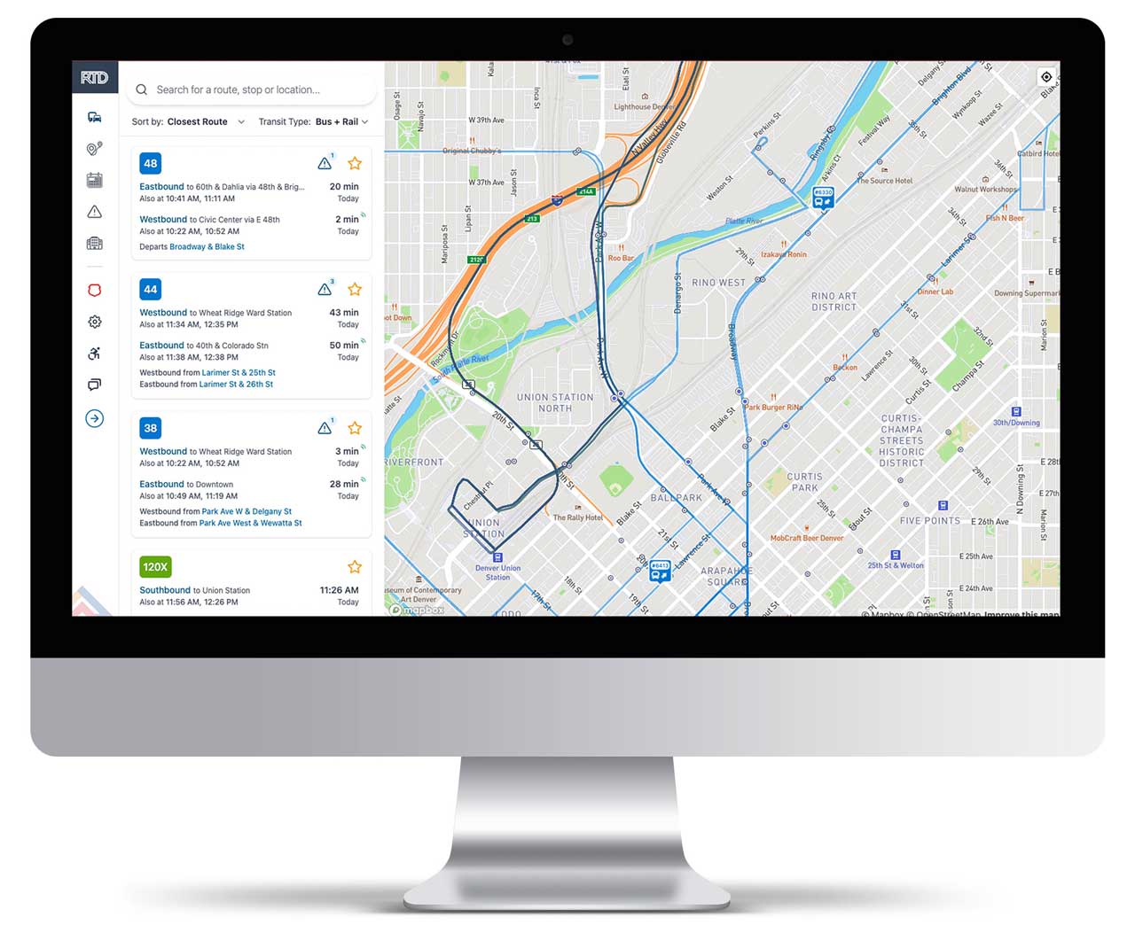 Desktop view of RTD NextRide